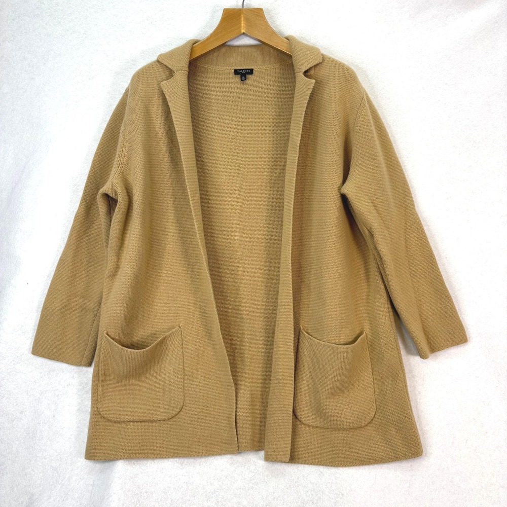 Talbots Plus Size 1X Camel Knit Notch Collar Cardigan Sweater Jacket Minimalist - Picture 2 of 6